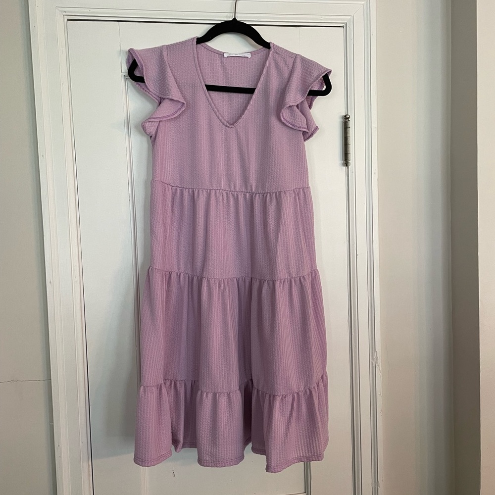 Pink Blush Lavender Ruffle Sleeve Tiered Maternity Dress